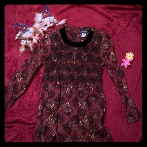 Vintage Velvet-Collar Babydoll Dress (Small)